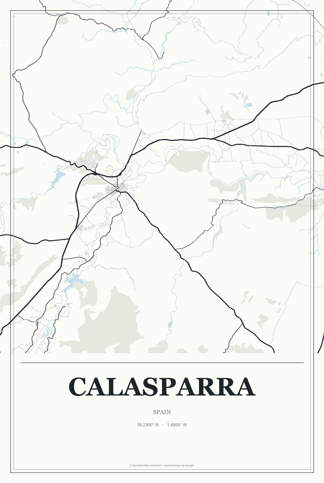 Calasparra, Spain City Map Aluminum Sign in Gallery Air style