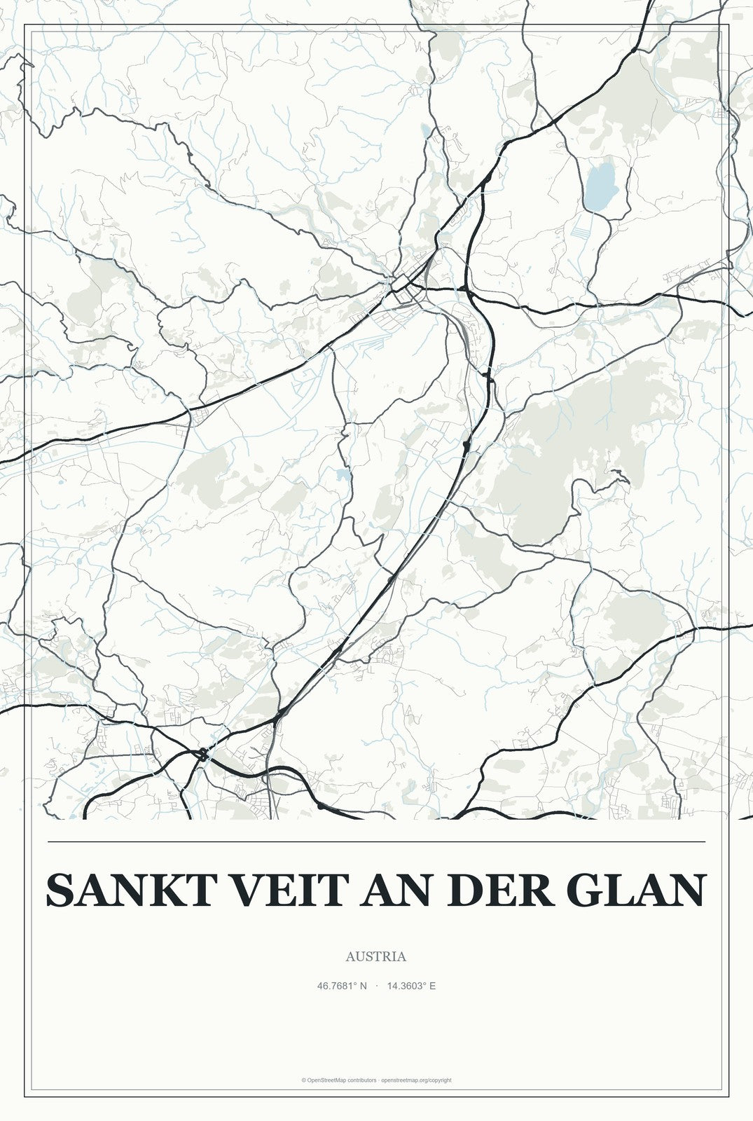 Sankt Veit an der Glan, Austria City Map Aluminum Sign in Gallery Air style