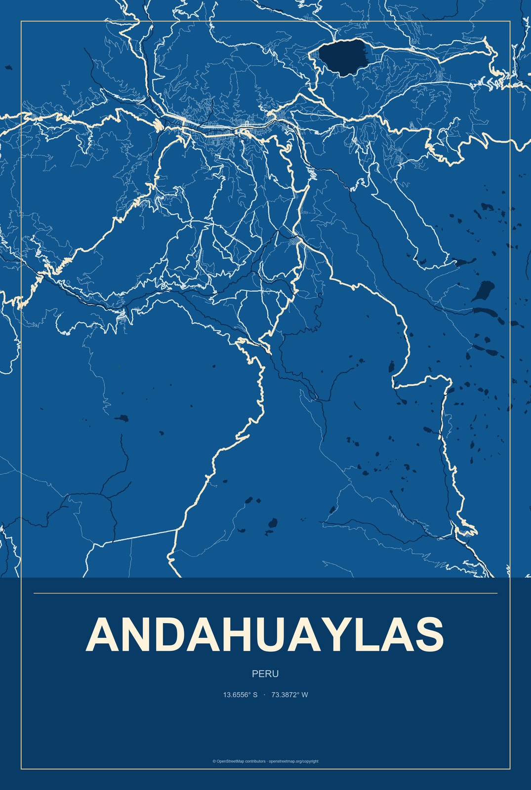 Andahuaylas, Peru City Map Aluminum Sign in Harbor Cobalt style