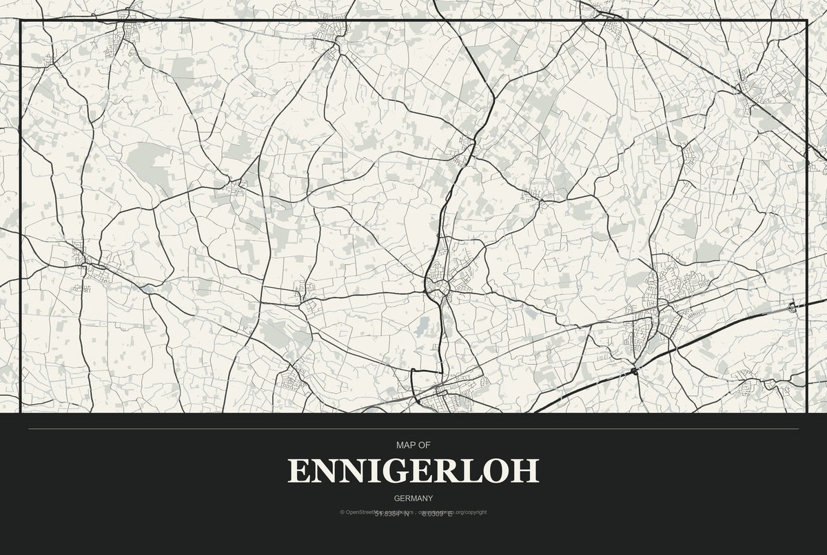 Ennigerloh, Germany City Map Aluminum Sign in Museum Plaque style