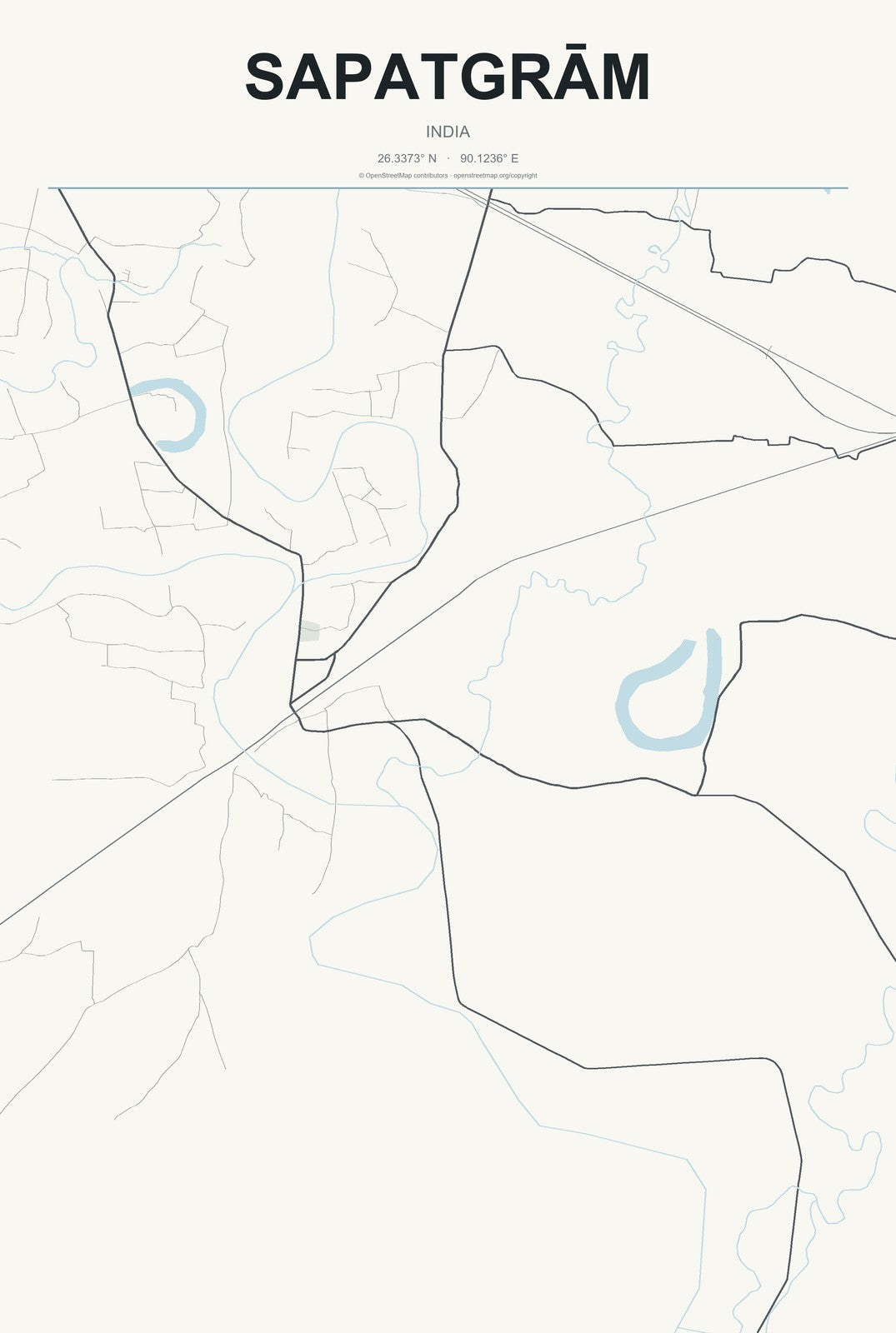 Sapatgrām, India City Map Aluminum Sign in Headline Atlas style