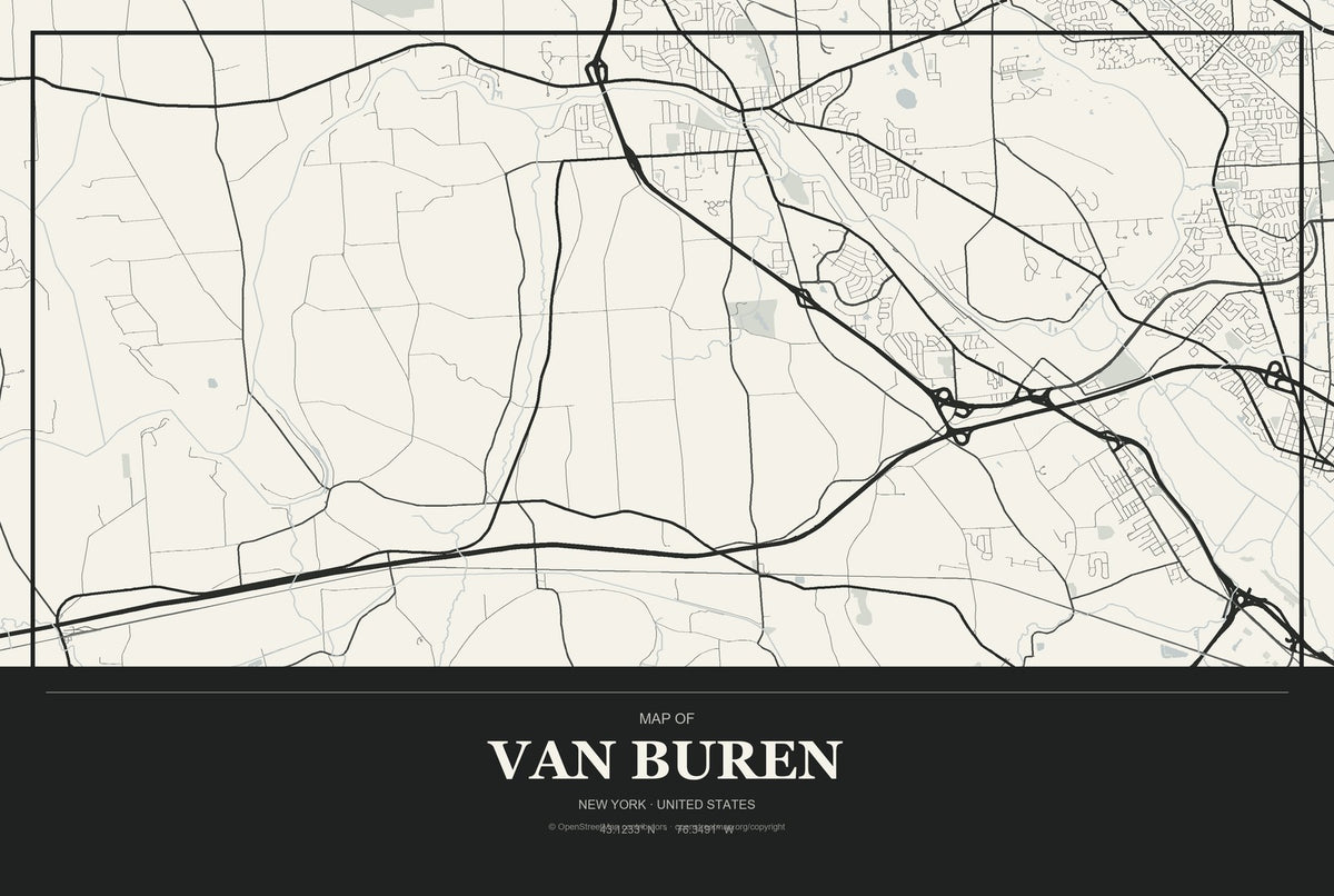 Van Buren, New York City Map Aluminum Sign in Museum Plaque style