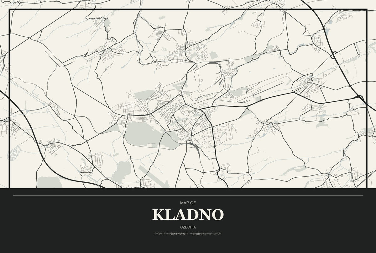 Kladno, Czechia City Map Aluminum Sign in Museum Plaque style