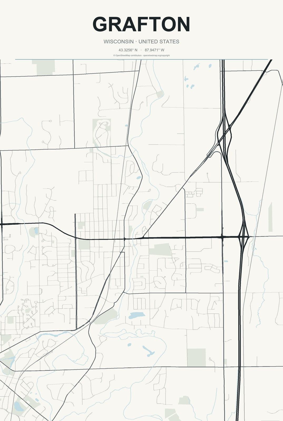 Grafton, Wisconsin City Map Aluminum Sign in Headline Atlas style