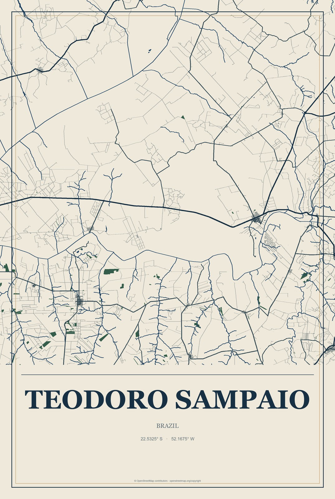 Teodoro Sampaio, Brazil City Map Aluminum Sign in Coastal Cutout style