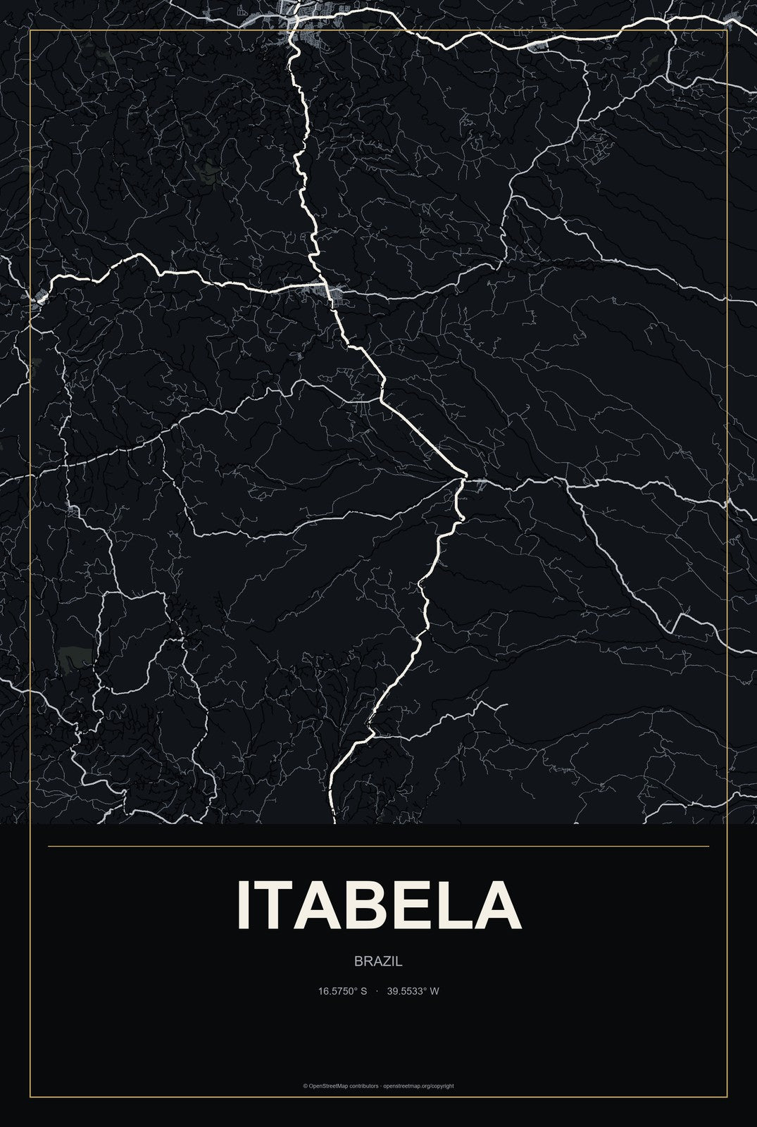 Itabela, Brazil City Map Aluminum Sign in Metropolitan Noir style