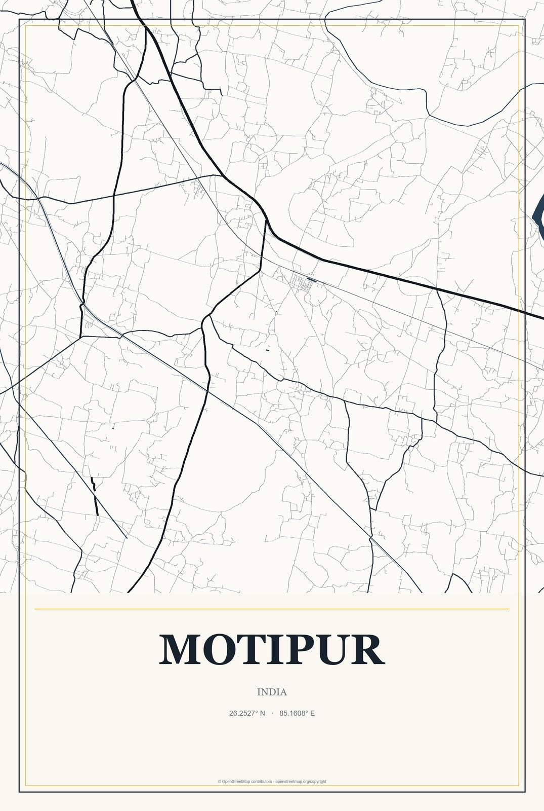 Motipur, India City Map Aluminum Sign in Citrine Modern style