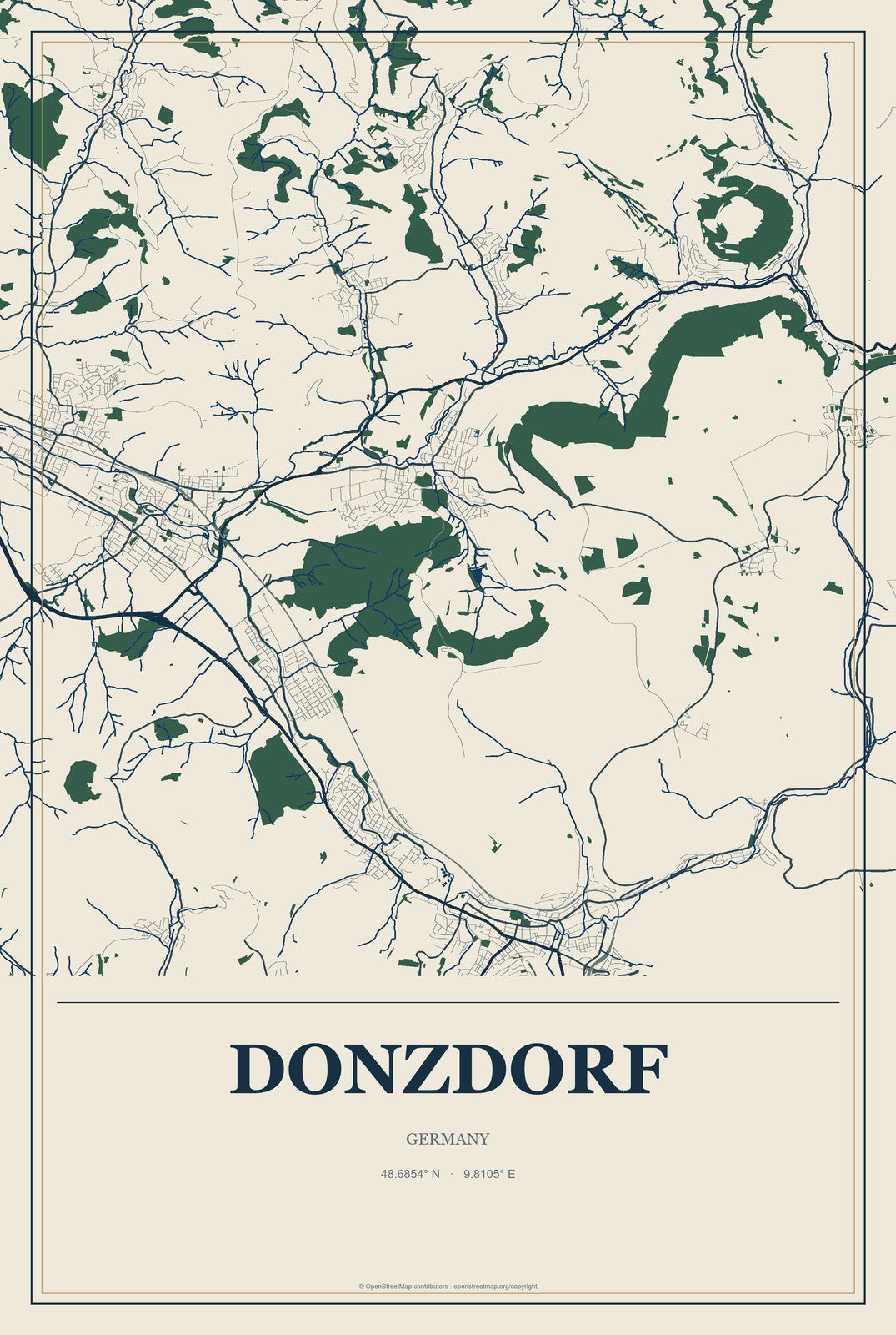Donzdorf, Germany City Map Aluminum Sign in Coastal Cutout style