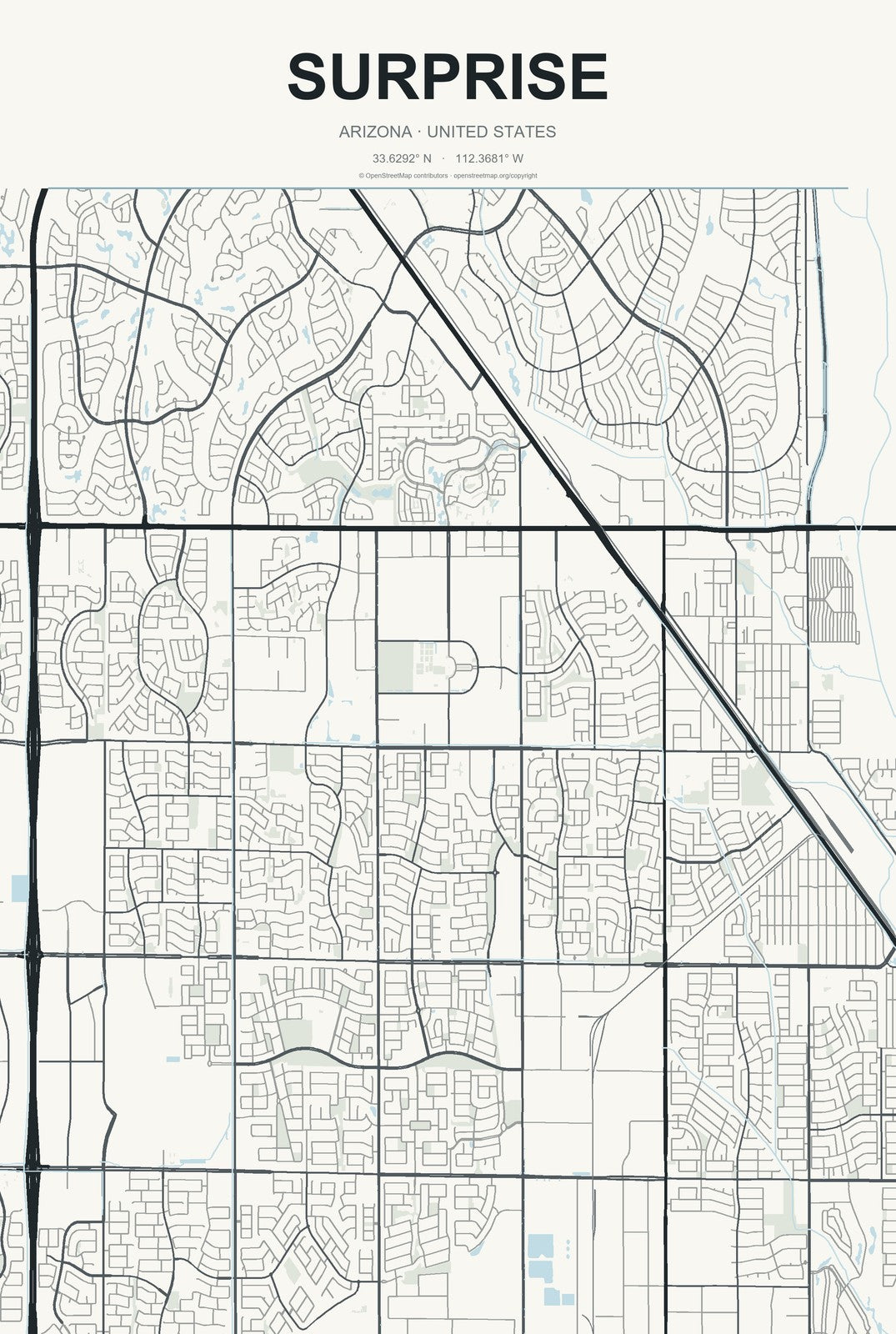 Surprise, Arizona City Map Aluminum Sign in Headline Atlas style