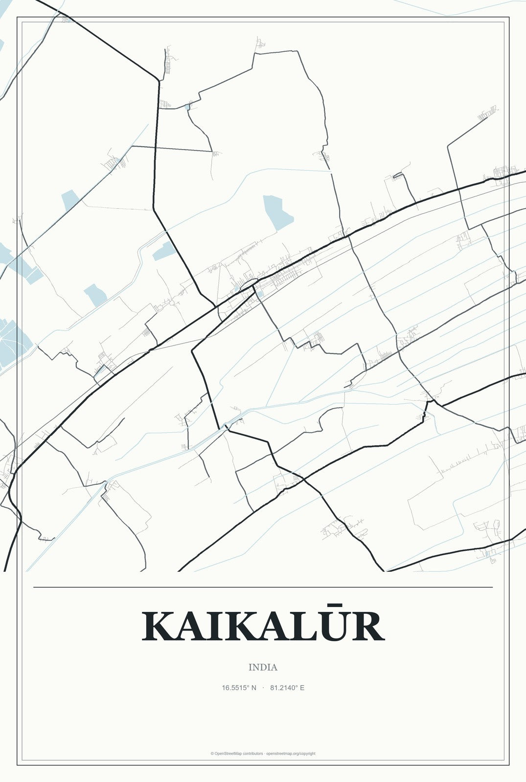Kaikalūr, India City Map Aluminum Sign in Gallery Air style