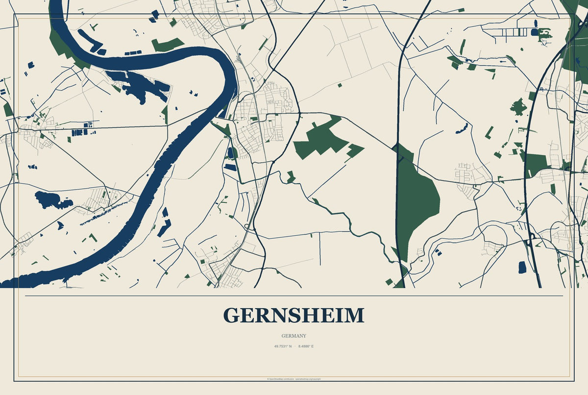 Gernsheim, Germany City Map Aluminum Sign in Coastal Cutout style