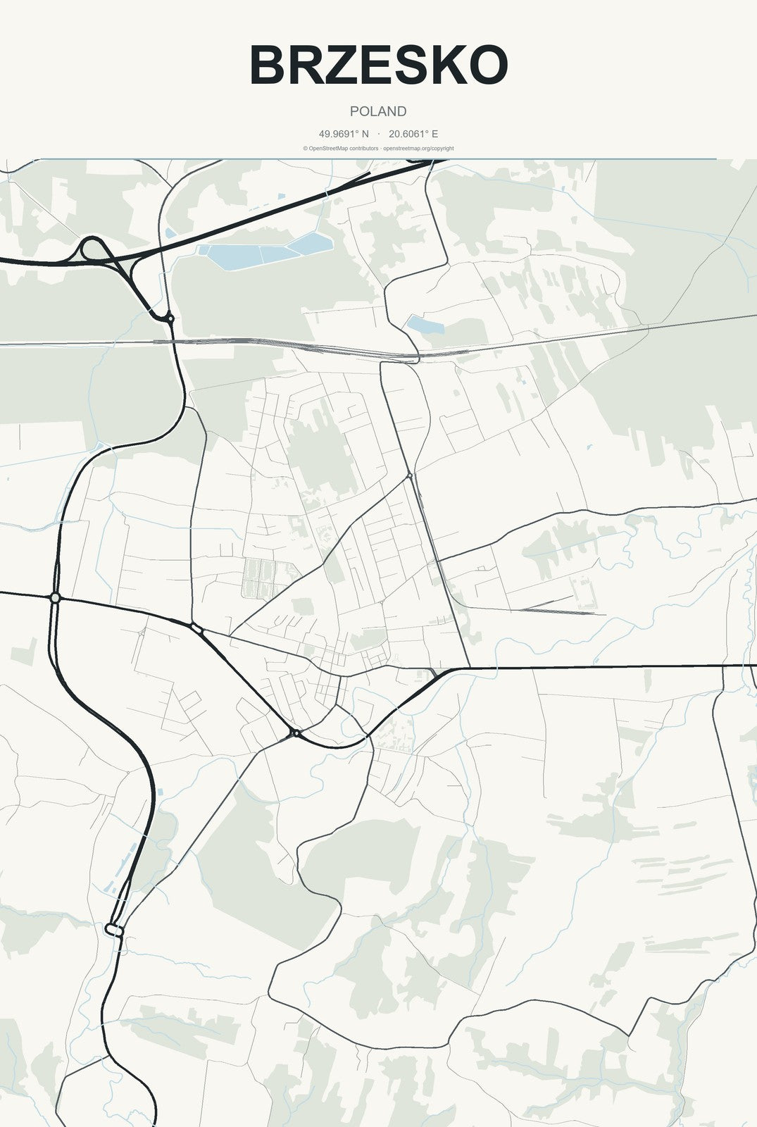 Brzesko, Poland City Map Aluminum Sign in Headline Atlas style