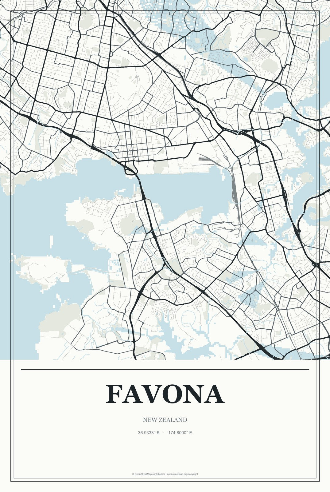 Favona, New Zealand City Map Aluminum Sign in Gallery Air style