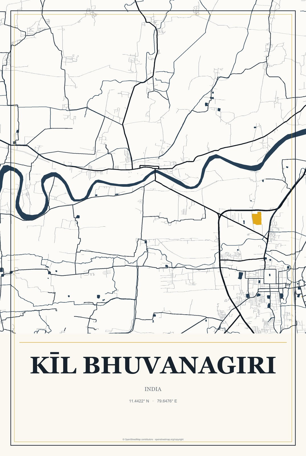 Kīl Bhuvanagiri, India City Map Aluminum Sign in Citrine Modern style