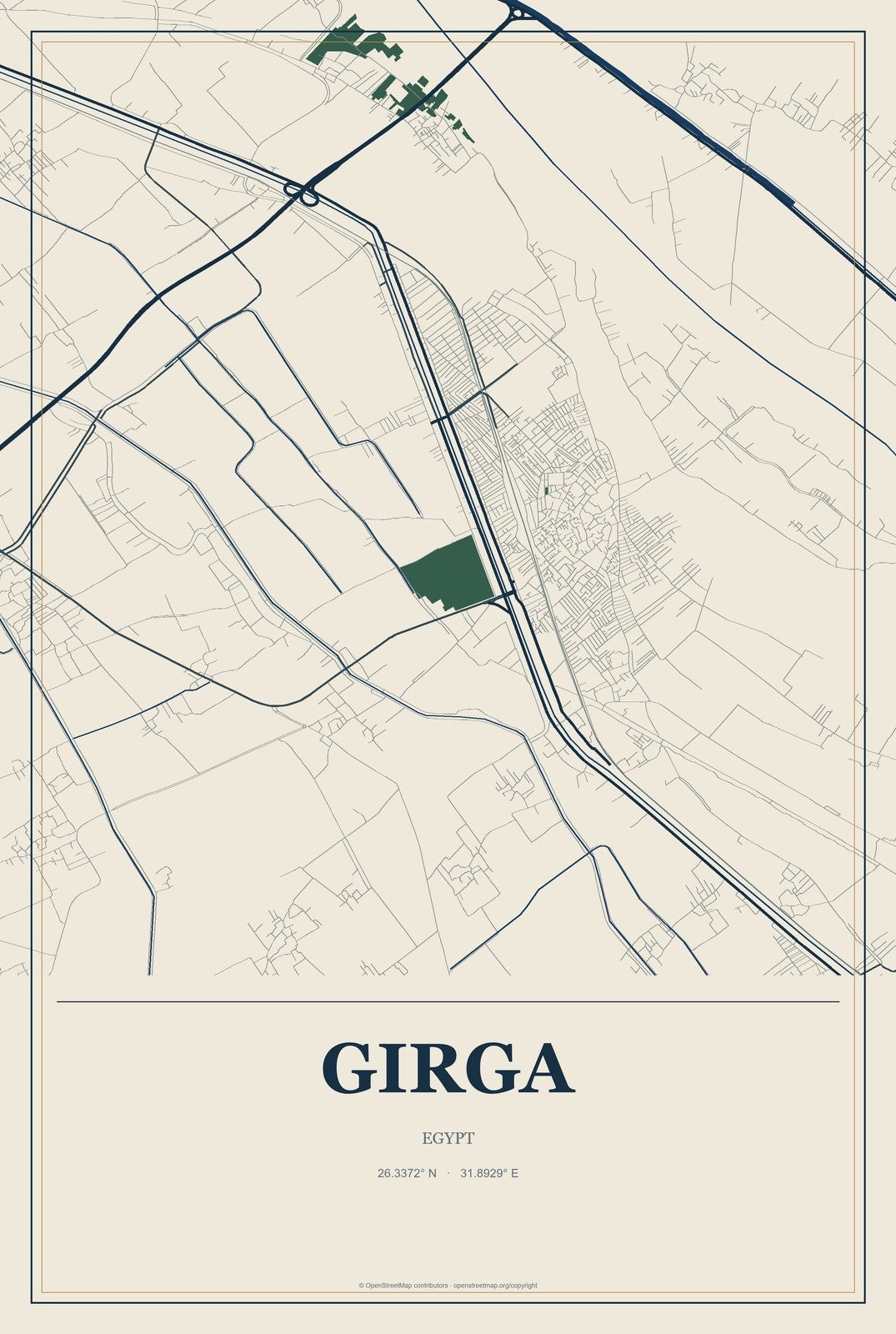 Girga, Egypt City Map Aluminum Sign in Coastal Cutout style