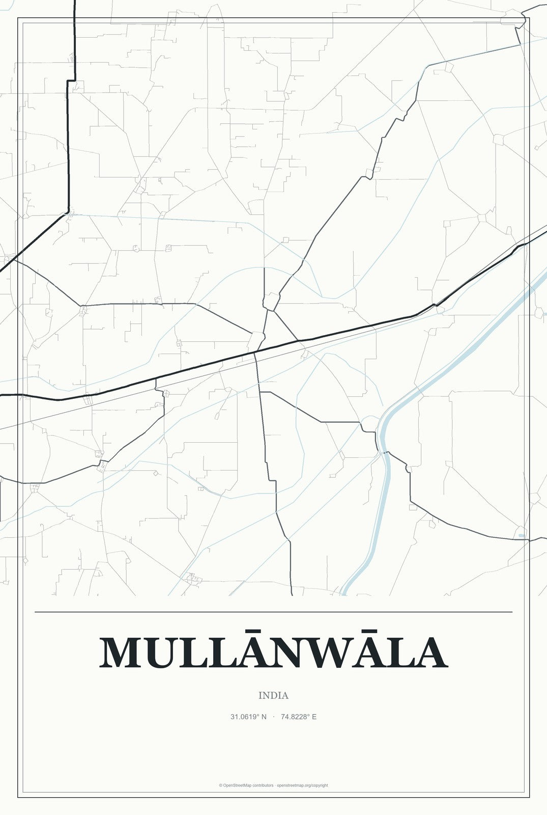 Mullānwāla, India City Map Aluminum Sign in Gallery Air style
