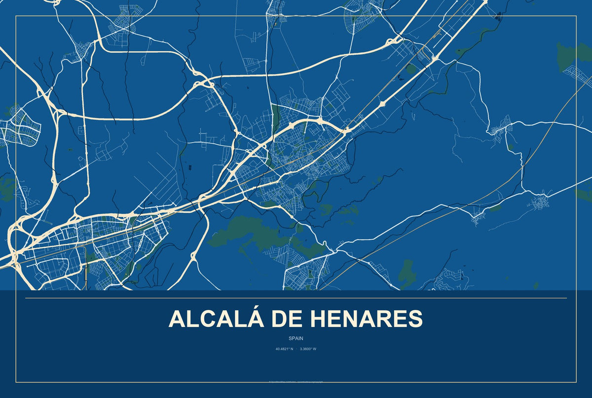 Alcalá de Henares, Spain City Map Aluminum Sign in Harbor Cobalt style
