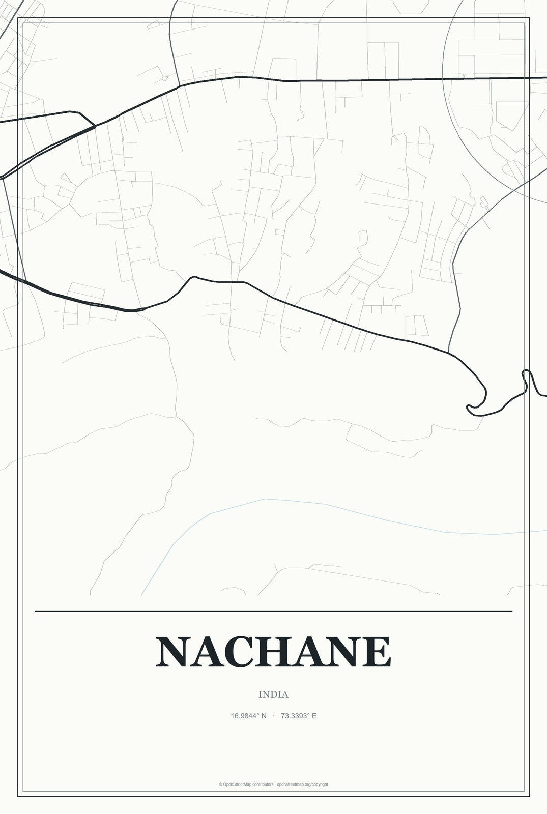 Nachane, India City Map Aluminum Sign in Gallery Air style