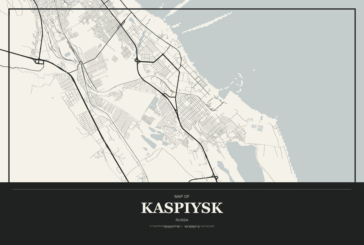 Kaspiysk, Russia City Map Aluminum Sign in Museum Plaque style