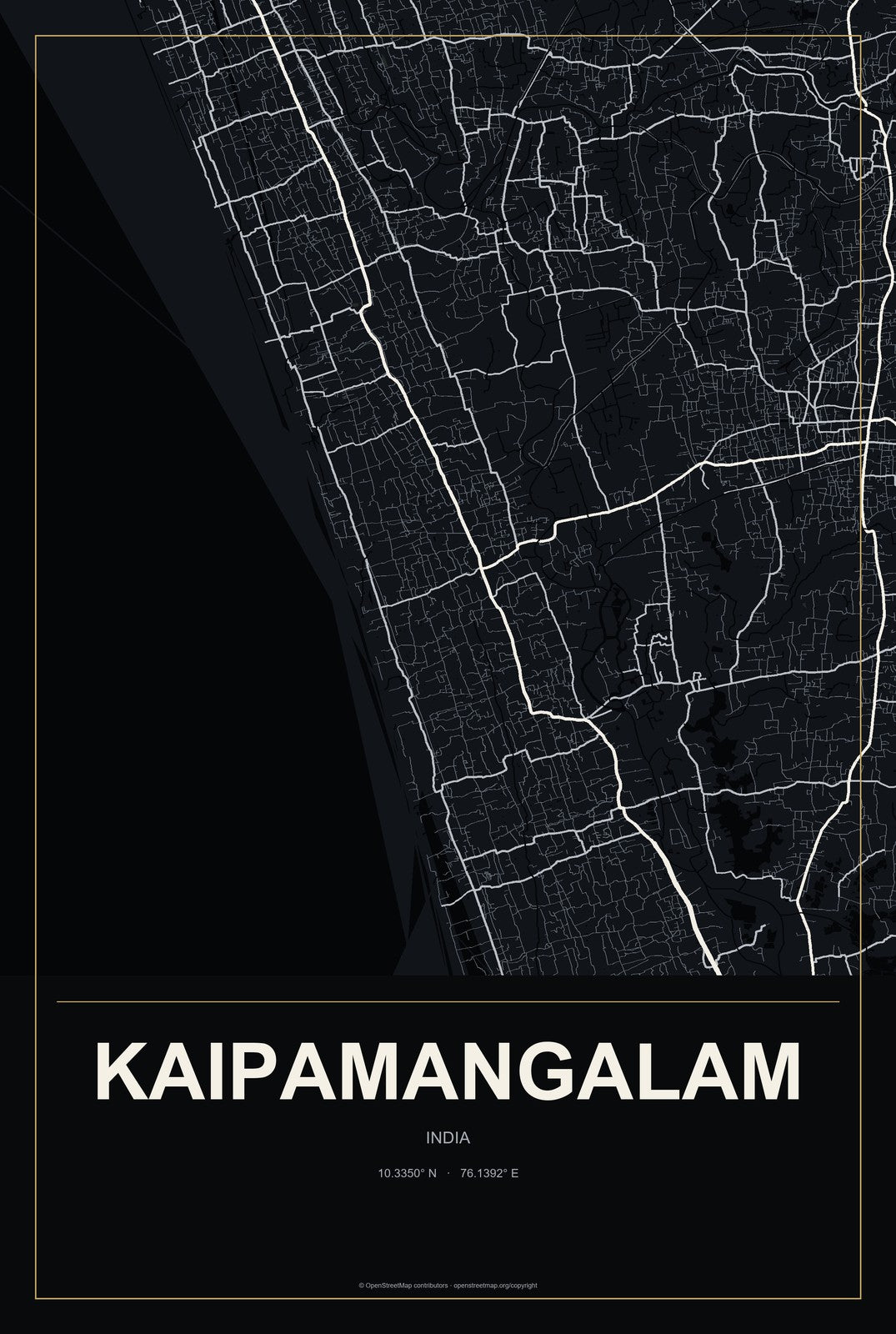 Kaipamangalam, India City Map Aluminum Sign in Metropolitan Noir style