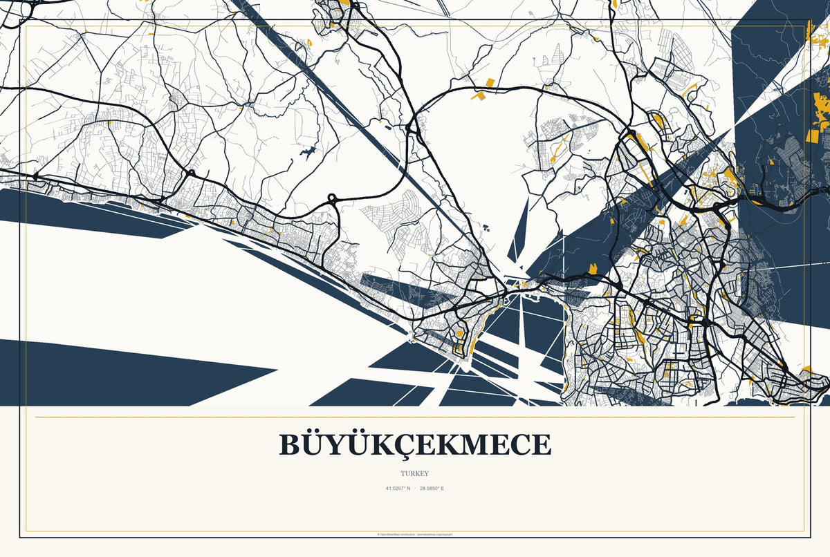 Büyükçekmece, Turkey City Map Aluminum Sign in Citrine Modern style