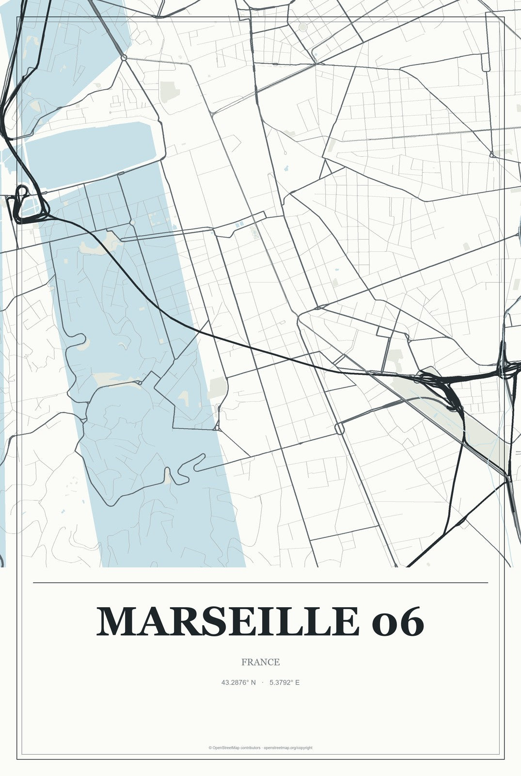 Marseille 06, France City Map Aluminum Sign in Gallery Air style
