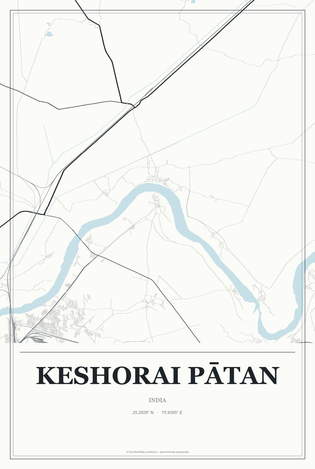 Keshorai Pātan, India City Map Aluminum Sign in Gallery Air style