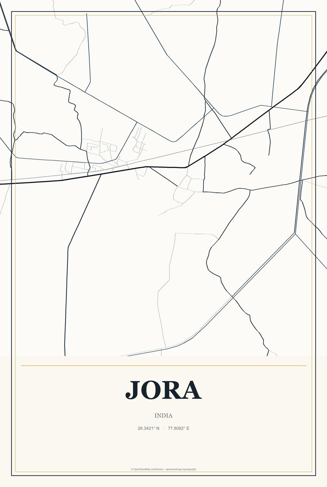 Jora, India City Map Aluminum Sign in Citrine Modern style