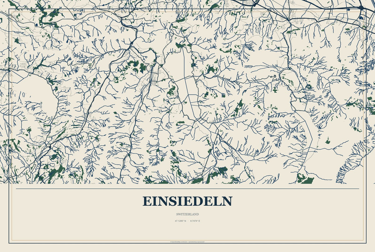 Einsiedeln, Switzerland City Map Aluminum Sign in Coastal Cutout style