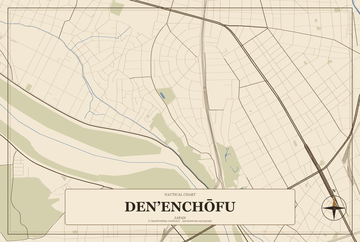 Den’enchōfu, Japan City Map Aluminum Sign in Heritage Nautical style