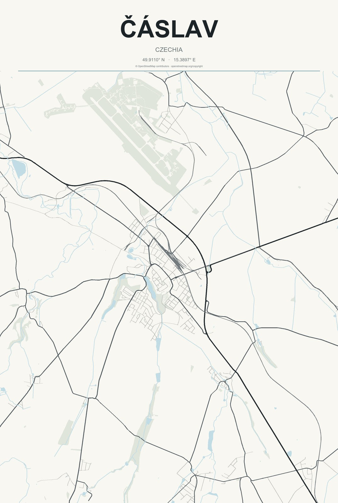 Čáslav, Czechia City Map Aluminum Sign in Headline Atlas style