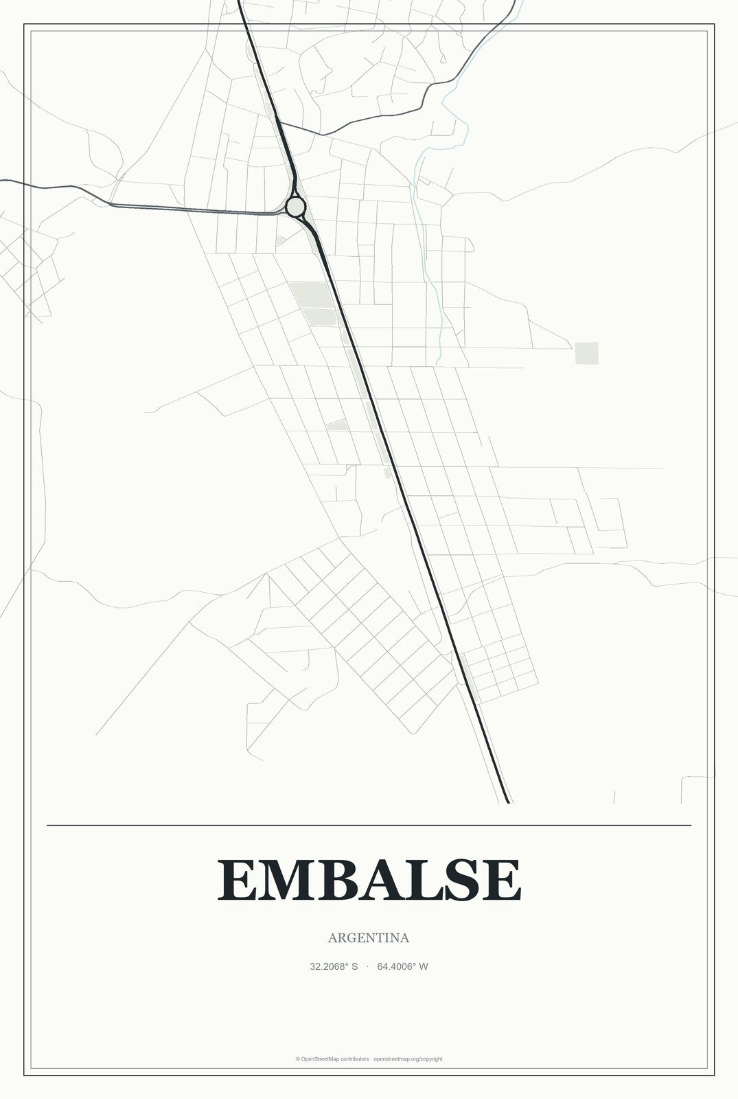 Embalse, Argentina City Map Aluminum Sign in Gallery Air style