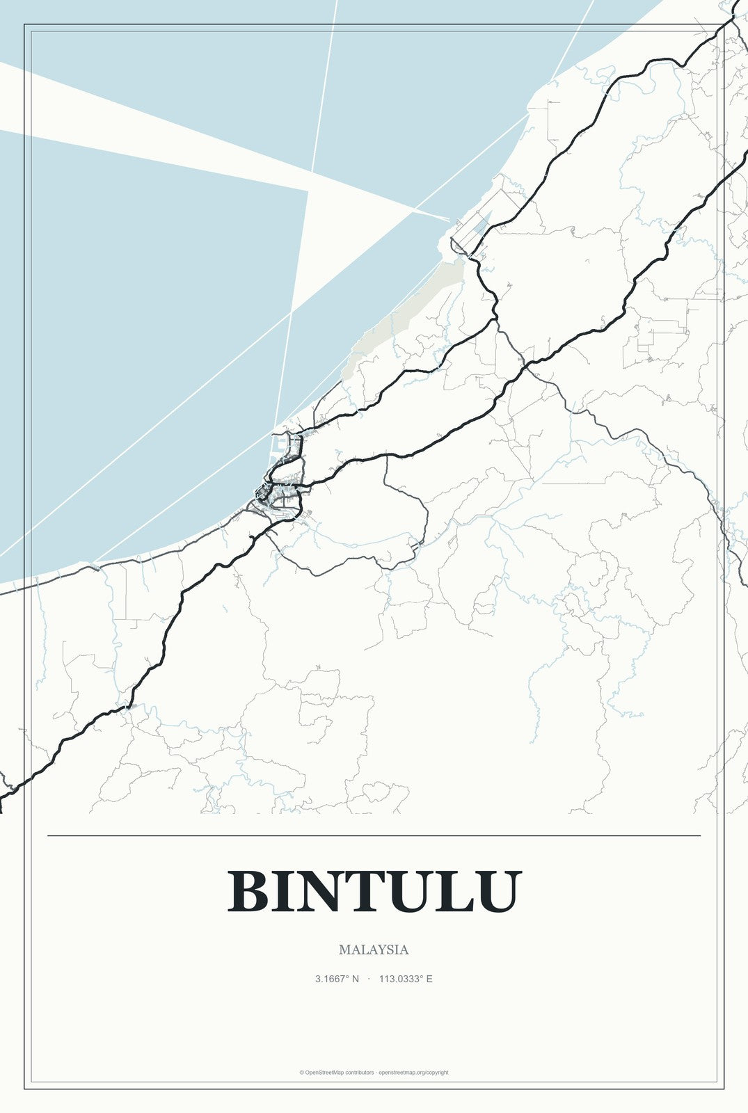 Bintulu, Malaysia City Map Aluminum Sign in Gallery Air style