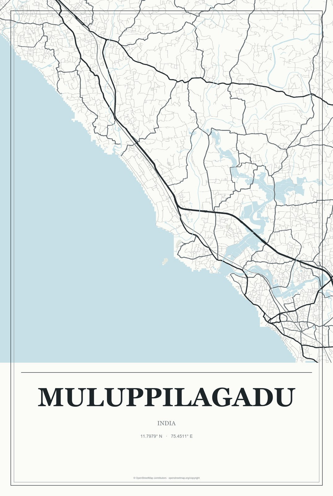 Muluppilagadu, India City Map Aluminum Sign in Gallery Air style