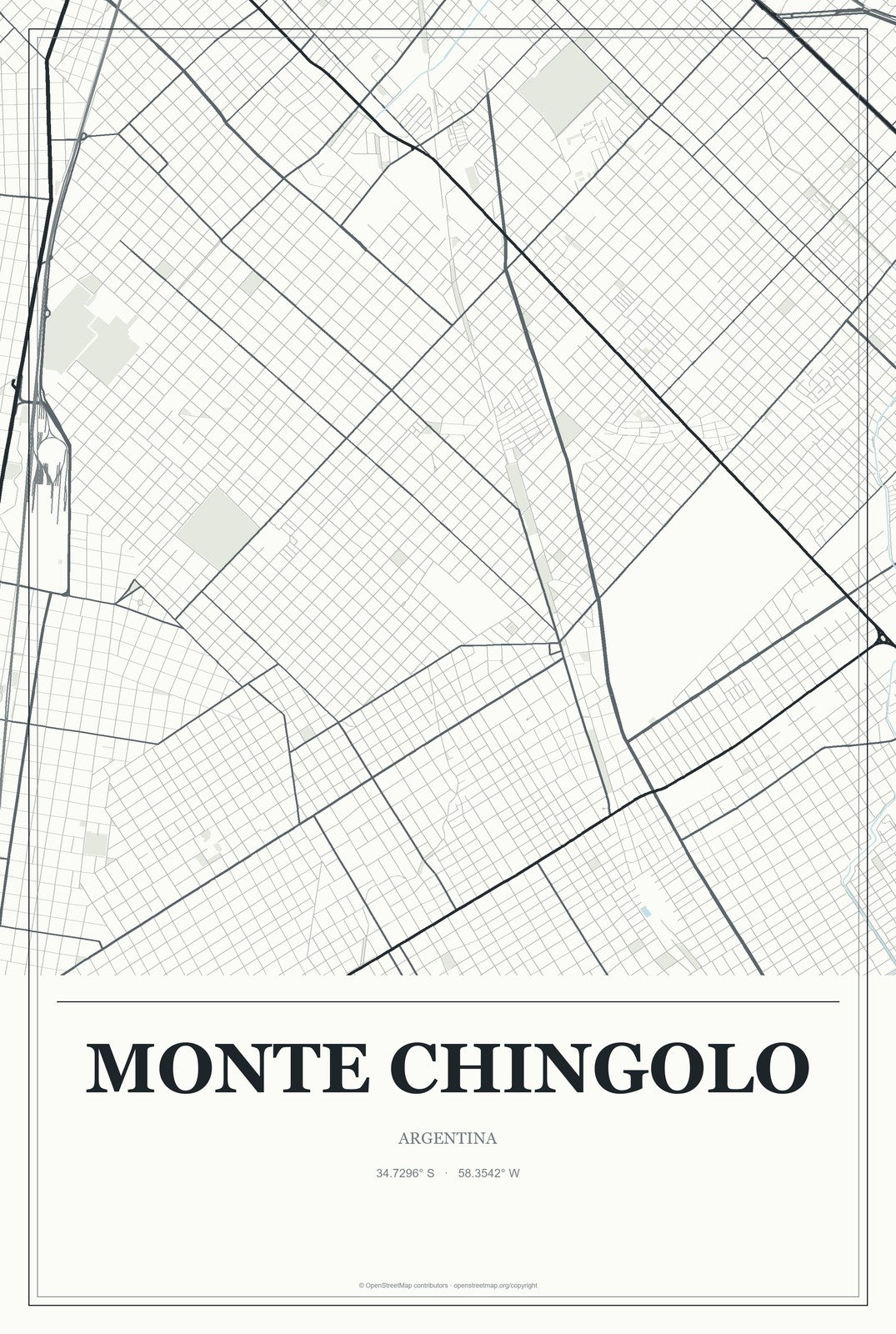 Monte Chingolo, Argentina City Map Aluminum Sign in Gallery Air style