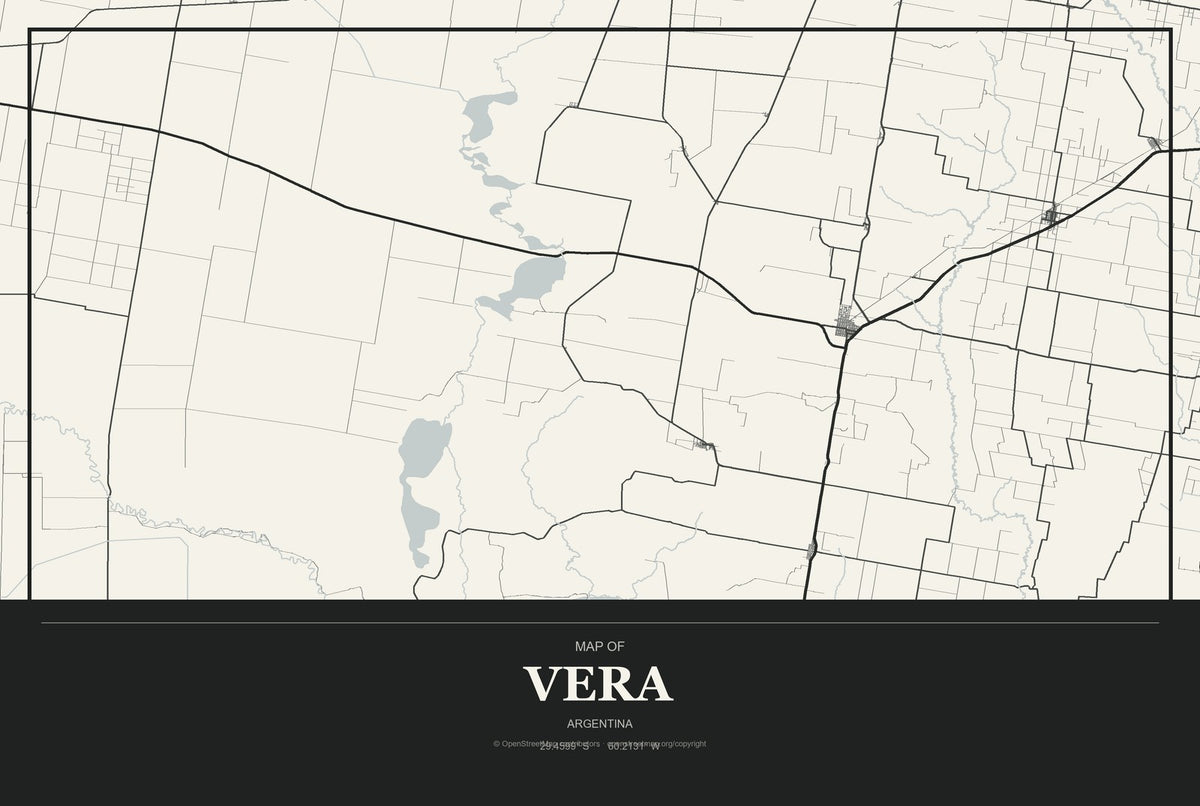 Vera, Argentina City Map Aluminum Sign in Museum Plaque style