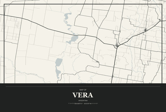 Vera, Argentina City Map Aluminum Sign in Museum Plaque style