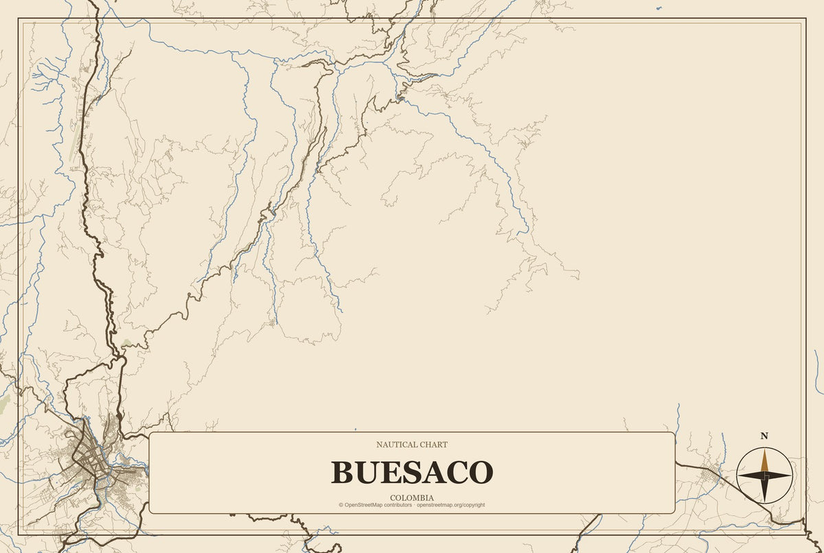 Buesaco, Colombia City Map Aluminum Sign in Heritage Nautical style