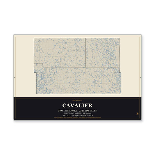 Cavalier County, North Dakota Map Aluminum Sign in Museum Plaque style