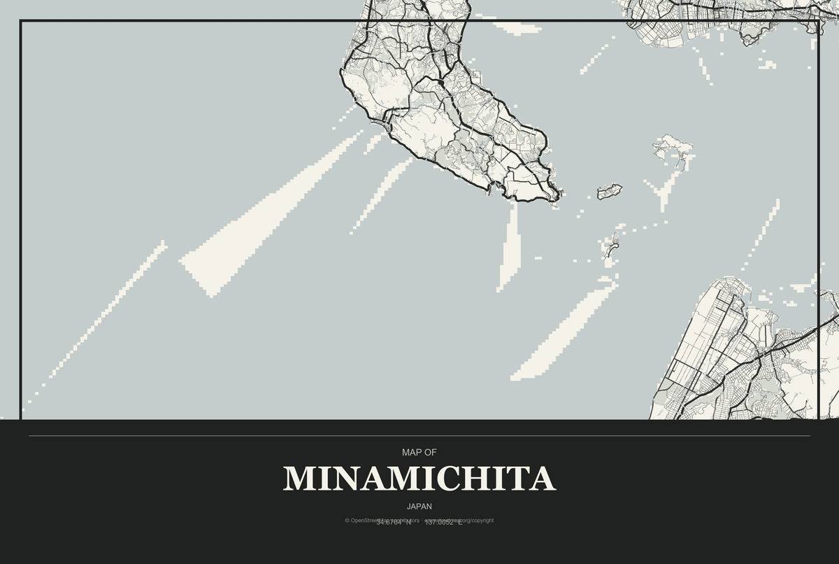 Minamichita, Japan City Map Aluminum Sign in Museum Plaque style