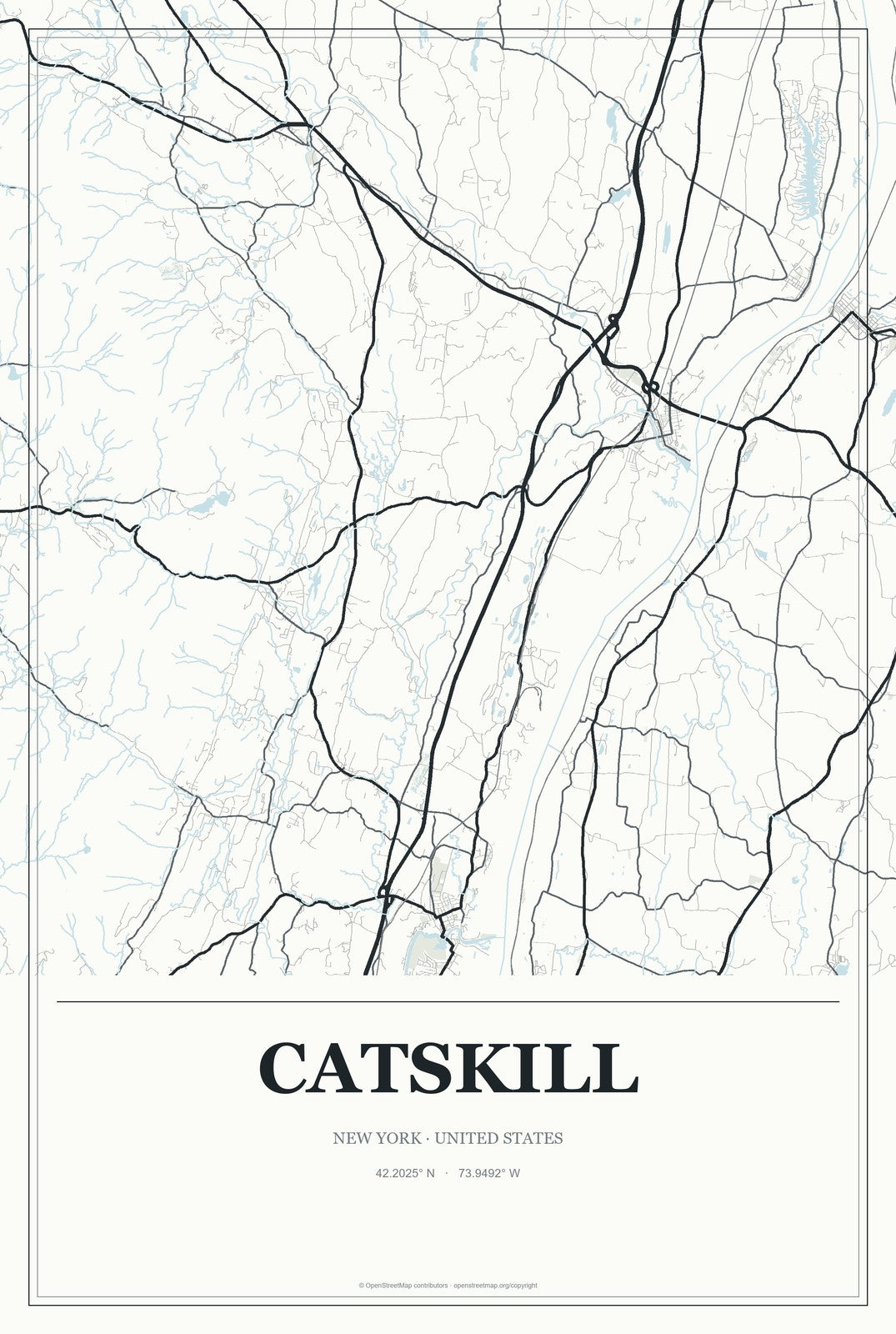Catskill, New York City Map Aluminum Sign in Gallery Air style