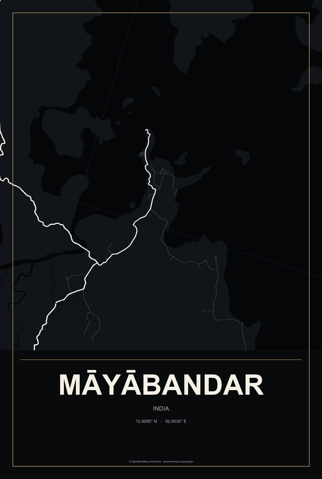 Māyābandar, India City Map Aluminum Sign in Metropolitan Noir style