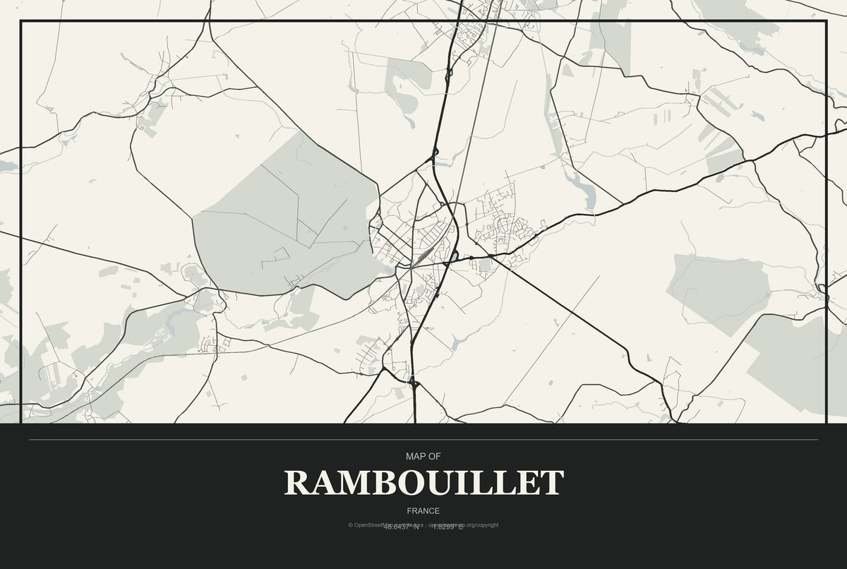 Rambouillet, France City Map Aluminum Sign in Museum Plaque style