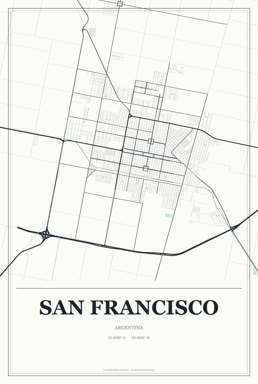 San Francisco, Argentina City Map Aluminum Sign in Gallery Air style