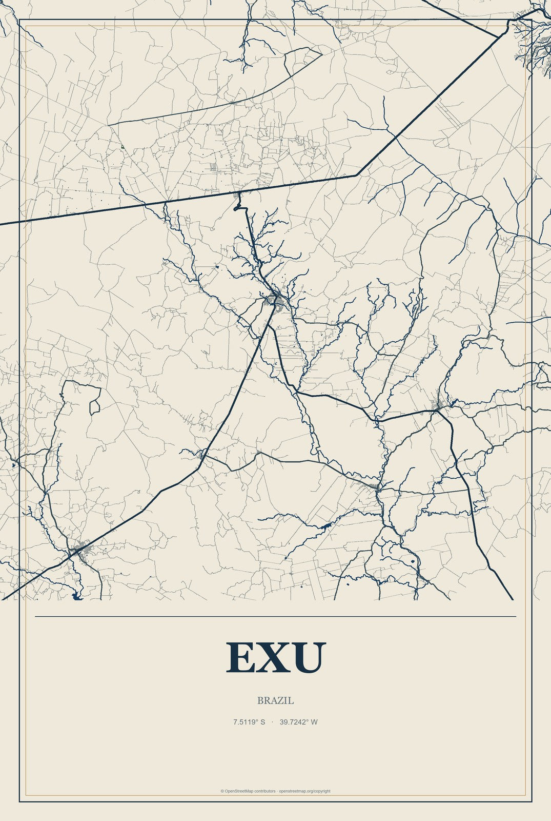 Exu, Brazil City Map Aluminum Sign in Coastal Cutout style