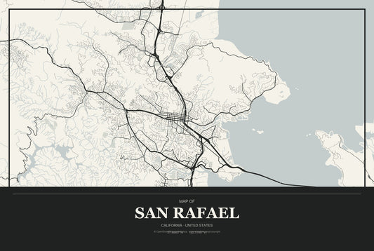 San Rafael, California City Map Aluminum Sign in Museum Plaque style