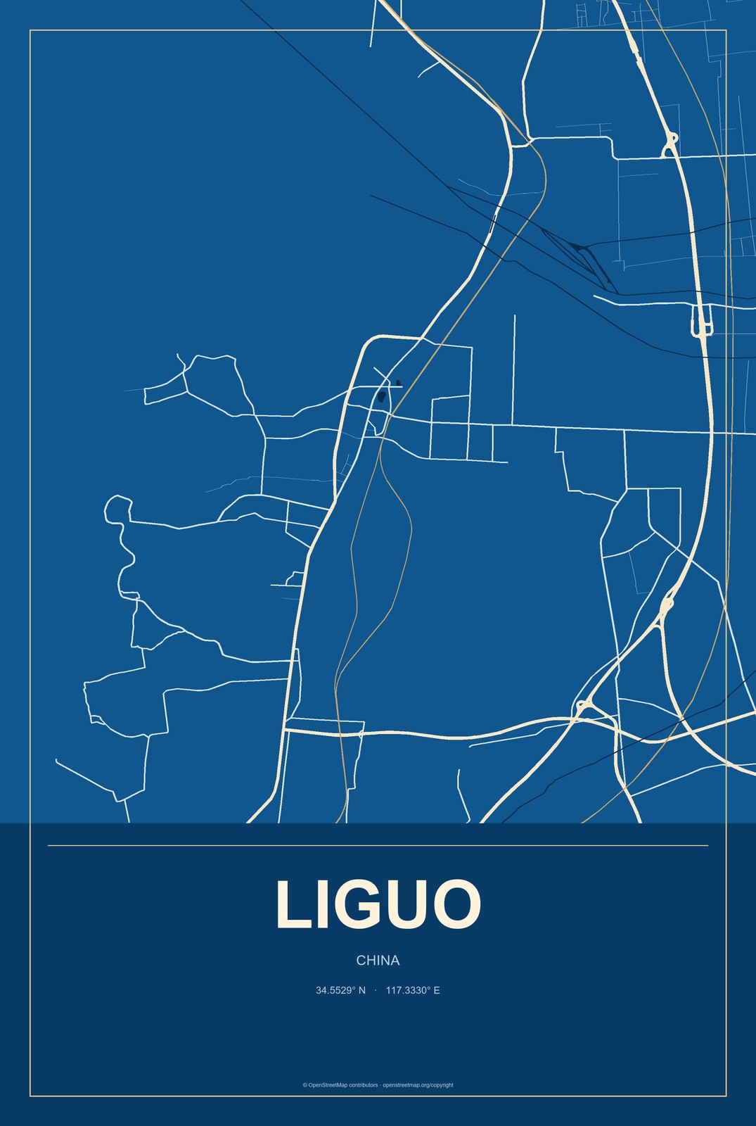 Liguo, China City Map Aluminum Sign in Harbor Cobalt style