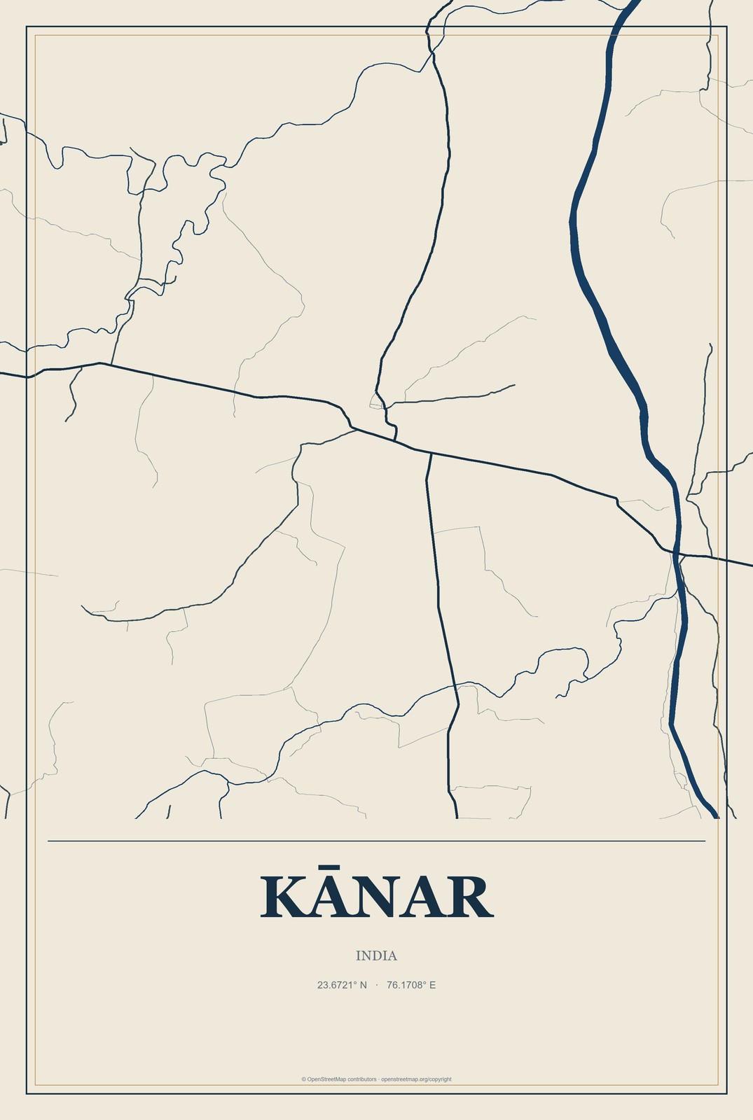 Kānar, India City Map Aluminum Sign in Coastal Cutout style