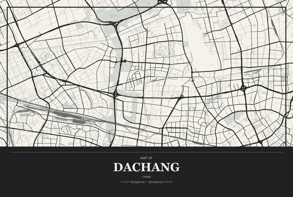Dachang, Chongqing, China City Map Aluminum Sign in Museum Plaque style