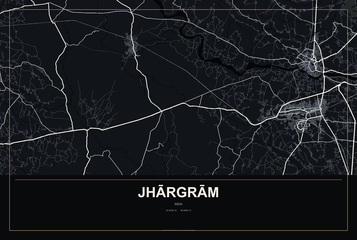 Jhārgrām, India City Map Aluminum Sign in Metropolitan Noir style